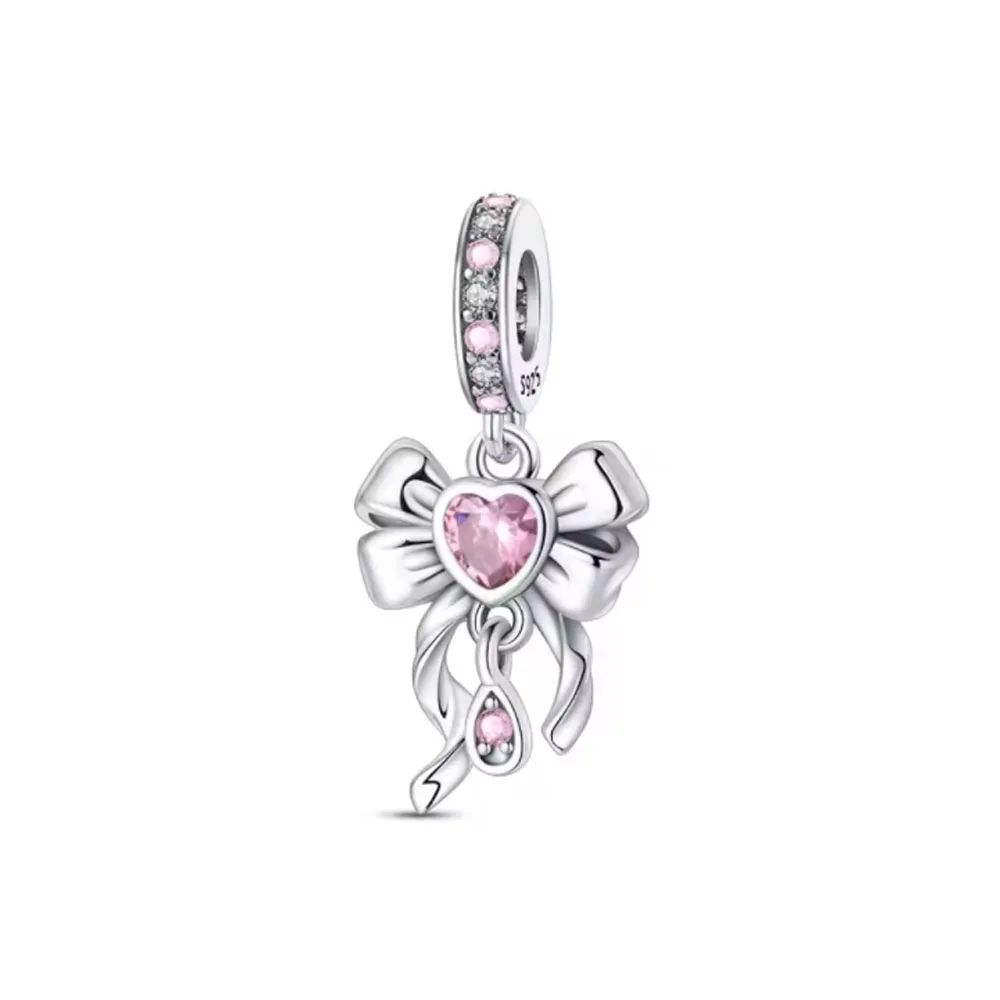 925 الفضة والوردي القوس قلادة الخرز أقراط قلادة حلقة قلادة مناسبة لسوار الأوروبي الأصلي DIY مجوهرات رائعة #6