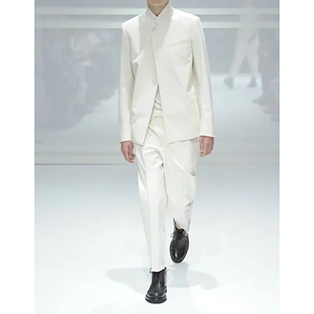 

White Casual Men's Suits 2 Piecs Blazer Pants Work Commute Daily Social Party Male Solid Color Suit Set
