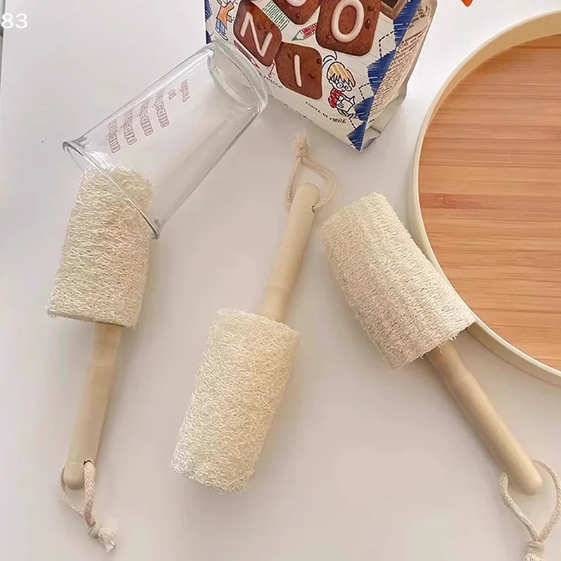 Cepillo vintage para lavar platos con mango largo, cepillo doméstico para lavar ollas sin aceite, cepillo colgante con mango de madera maciza y cepillo de luffa para tazas