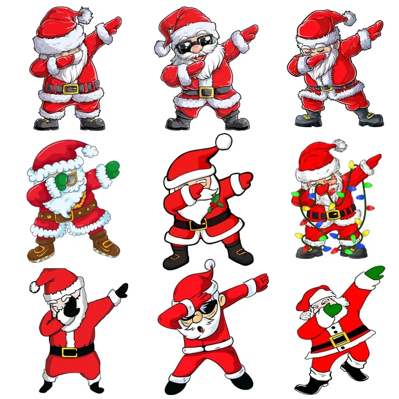 Dabbing Santa Claus Christmas Patches for Clothes Heat Transfer Thermal Stickers DIY Kids T shirt Iron on for Women Appliqued