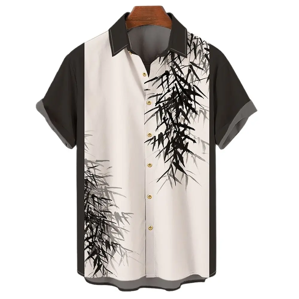 

Men's Button Printed ort Sve irt Casual Loose Fit Thin Material Spring Summer Youth Faion Wide Collar Design