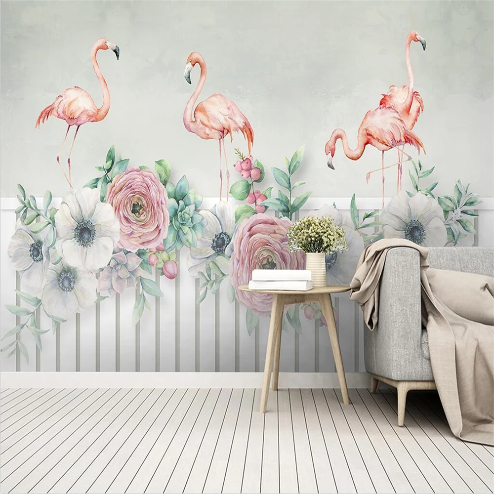 

Custom Nordic Southeast Asia Wind Flamingo Flower wallpaper Living home decor Background Plant mural Wall paper home decorations