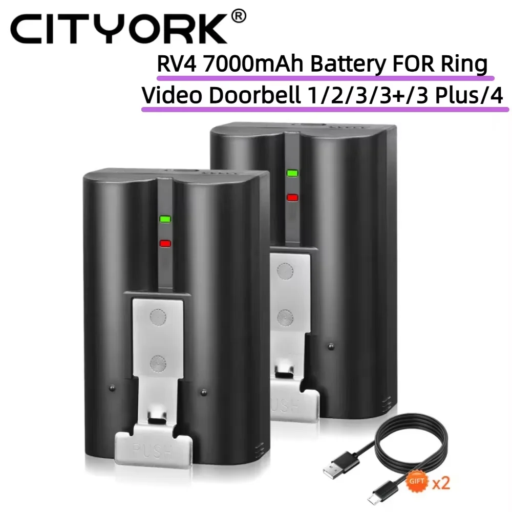 CITYORK 7000 mAh Akku für Ring Video Doorbell 1/2/3/3+/3 Plus/4, 3,65 V Cam, ersetzt wiederaufladbaren Li-Ionen-Akku