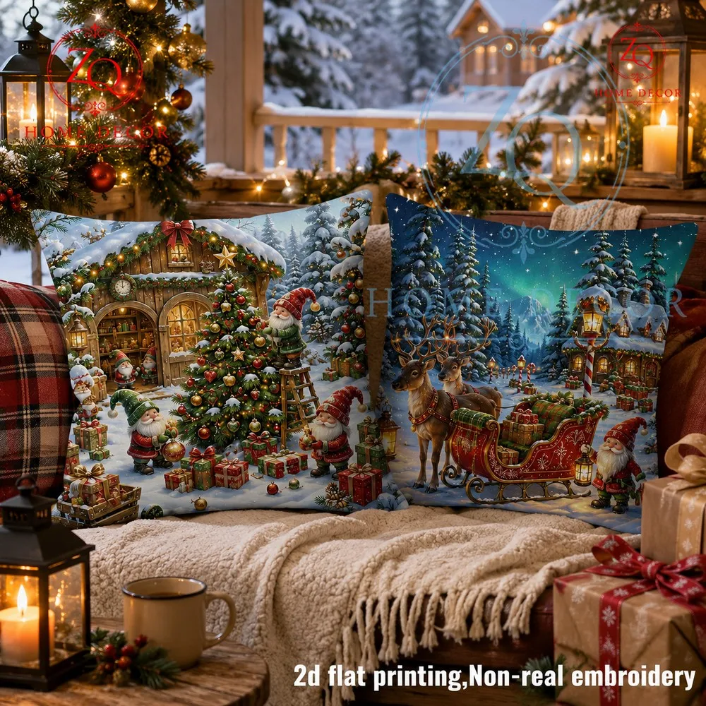 Christmas dwarf snow party pillowcases feuring exquisite floral prints dwarf figures cree a warm festive mosphere