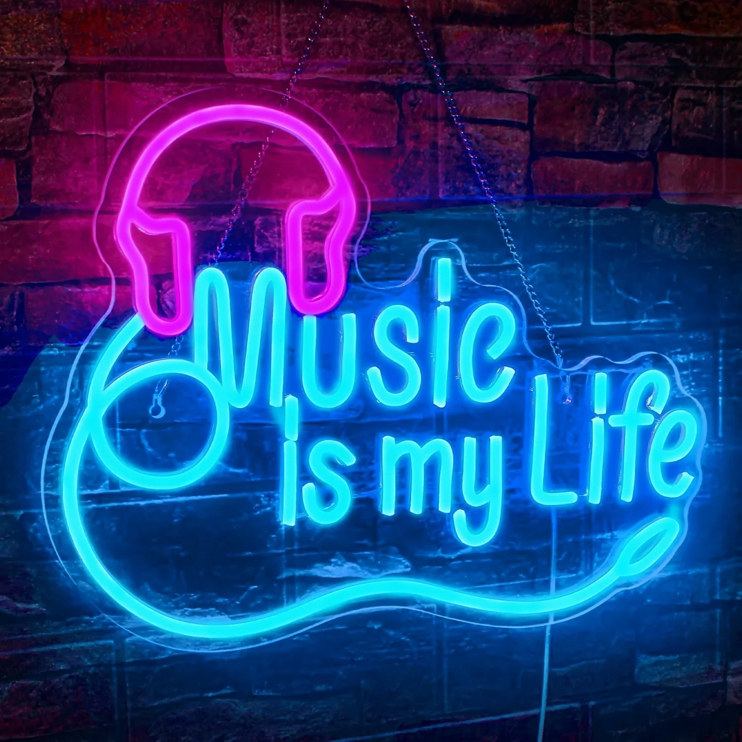 Music Is My Life LED Neon Sign - Headphone Design-Vibrant Bedroom, Studio & Club Decor - Perfect Birthday Gift for Music Lovers