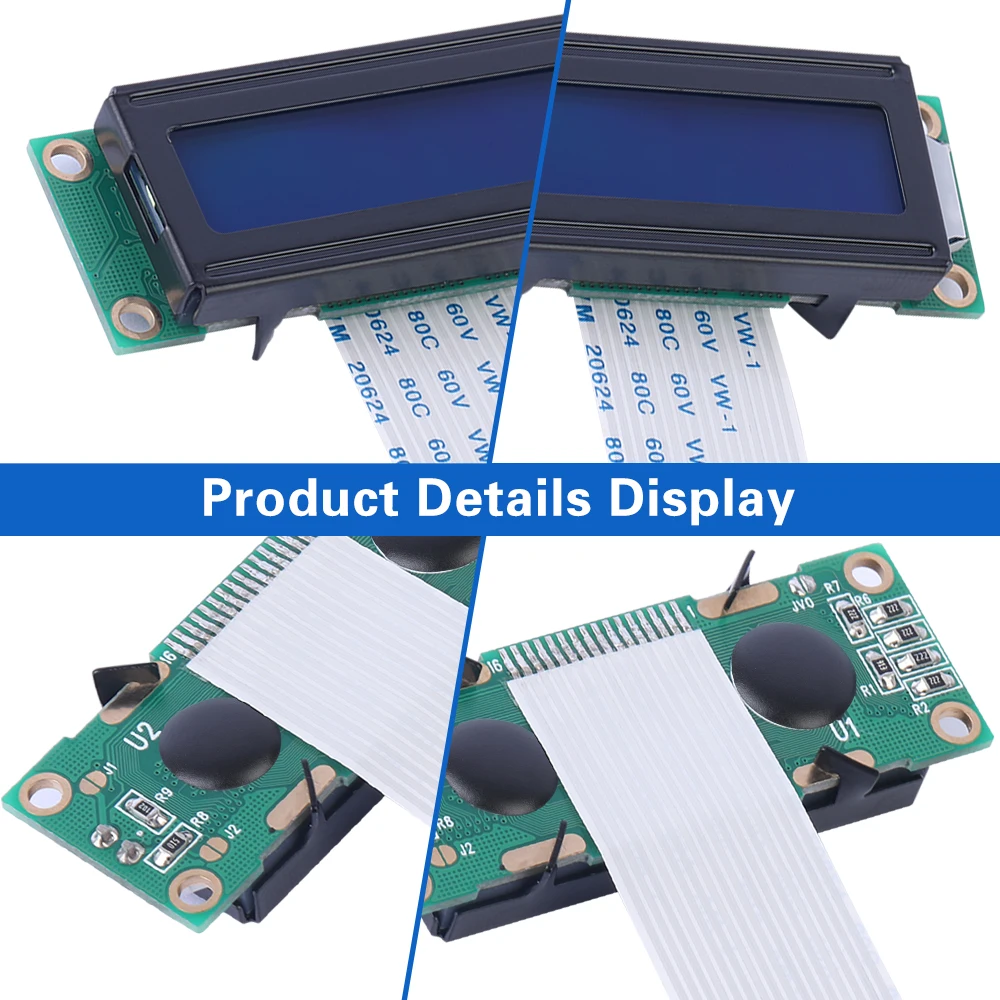 블루 필름 화이트 문자 액정 디스플레이, ST7066U, 2*16 흑백 화면, 02A-20-2A, 02X16 LCD, FPC75MM, 1.5 인치