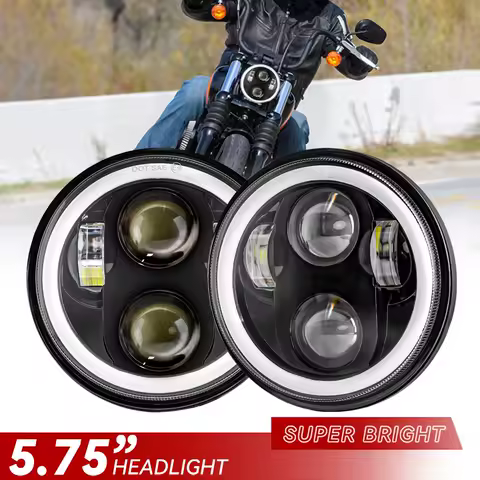 Headlight 5.75 Inch LED Halo Angel Eyes For Harley Sportster 1200 883 Street Softail Dyna 5 3/4" DRL Round Motorcycle Headlamp