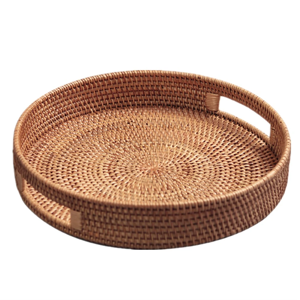 

1Pcs Smooth Finish Rattan Tray Fruit Storage Basket No Burrs Design Home Decor Kitchen Dining Table Tray Fruit Plate