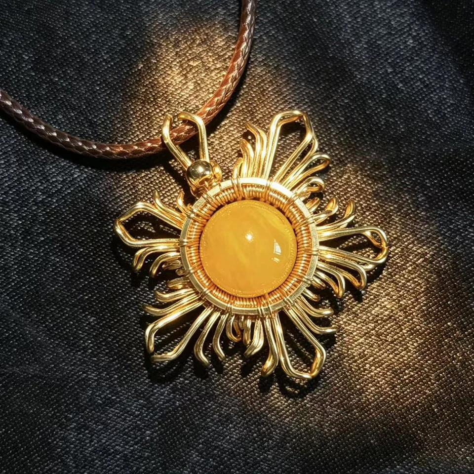 colgante-de-girasol-con-cuentas-de-Ambar-hecho-a-mano-joyeria-envuelta-en-alambre-collar-chapado-en-oro-de-14k-regalo-Unico-joyeria-diy-envuelta-en-alambre
