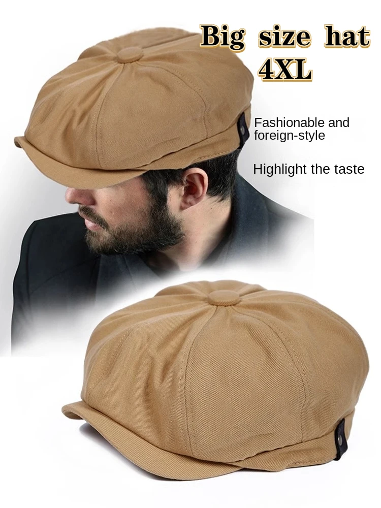 4XL 62cm Big Head  Newsboy Caps for Men Spring Summer Fashion Retro Cotton Painter Hat Comfortable Casual Outdoor Male Berets