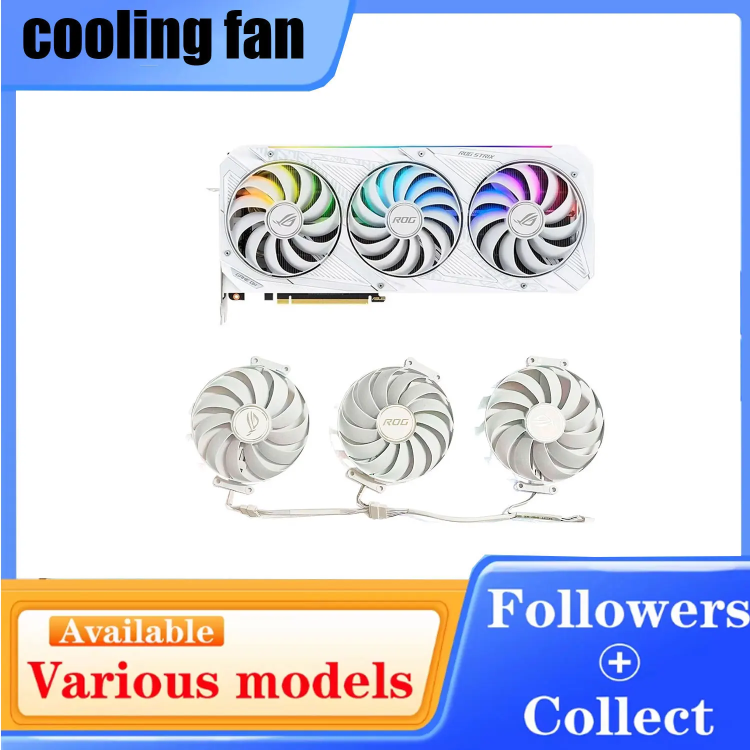 95MM 7PIN CF1010U12S T129215SU RTX 3070 3080 3090 GPU Fan for ASUS ROG Strix GeForce RTX 3070 3080 3090 White Graphics Card