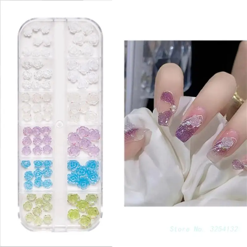 12Grids 3D Colorful Pearl Nails Jewelry DIY Resin Manicure Decals Nail Art Nail Tips Rhinestones Decorations Accessory