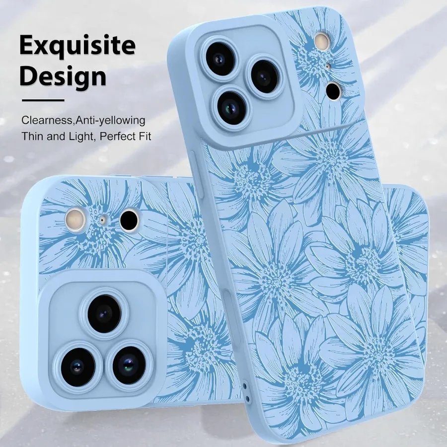 حافظة لهاتف آيفون 17 برو 2025 حافظة سيليكون عباد الشمس زهور زهور نمط لطيف حماية الكاميرا غطاء هاتف ناعم نحيف
