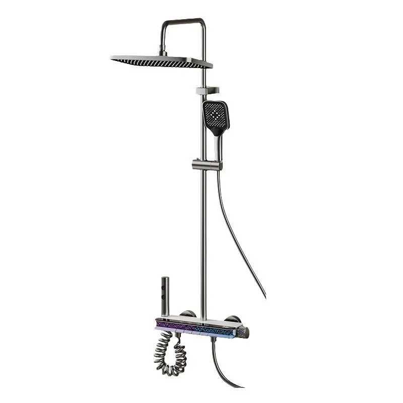 

Gun gray ambient light, shower shower set, constant temperature digital display, bathing and raining, piano button hidden type