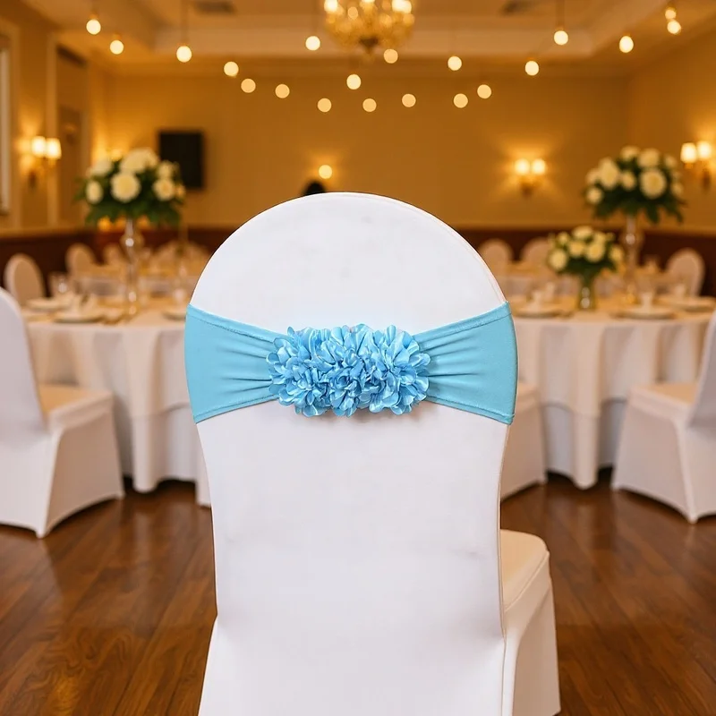 Chair Bow Ribbon Design,Chair Sashes Tie Gauze Flower Knot Back Elastic Sash Belt Bow For Banquet Wedding Party Event Decor