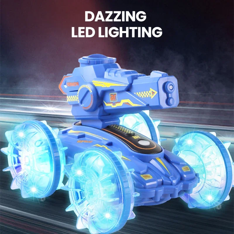 2.4G RC 4CH Amphibious Rolling Car With Lights Spray Water Shooting Remote Control 4 Wheel Drive Off-road Vehicle Kids Toys Gift