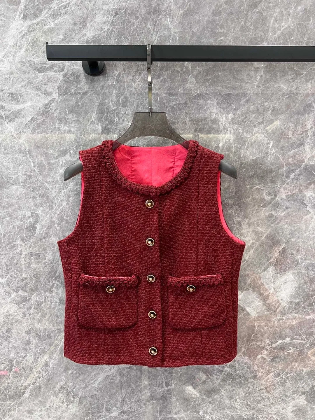 2024 Autumn New High Quality Women's Clothing Retro reddish brown tweed vest and skirt set 0907