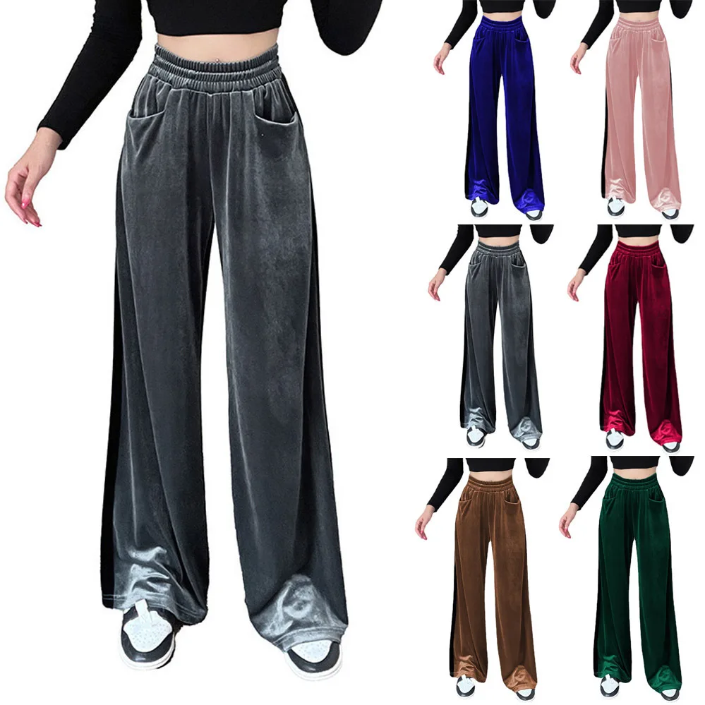 Women's New Pants Autumn/Winter Suede Waist Splicing Straight Leg Casual Pants Spodnie Damskie Pantalon Femme Black Pants