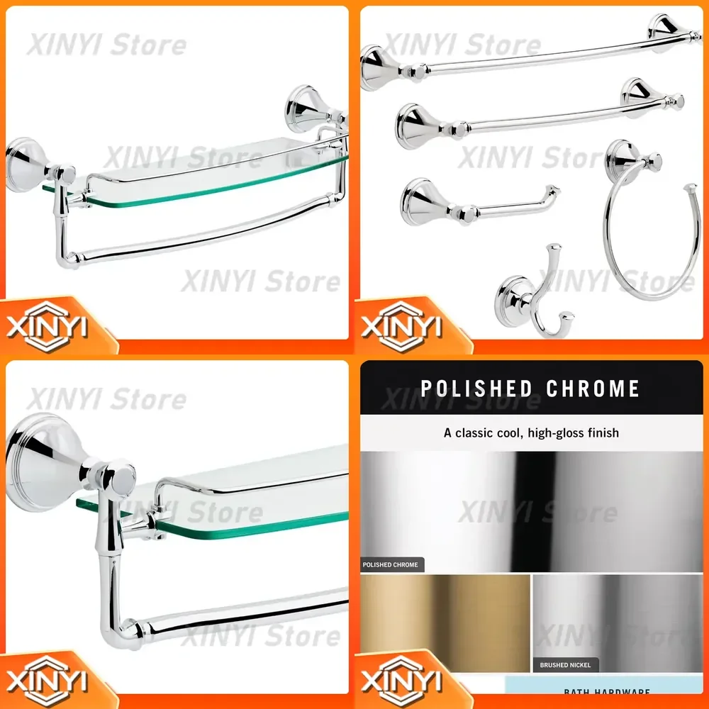 for Delta Faucet Cassidy 18 inch Glass Shelf with Towel Bar Polished Chrome Bathroom Shelf Wall Mounted Floating Shelf Modern