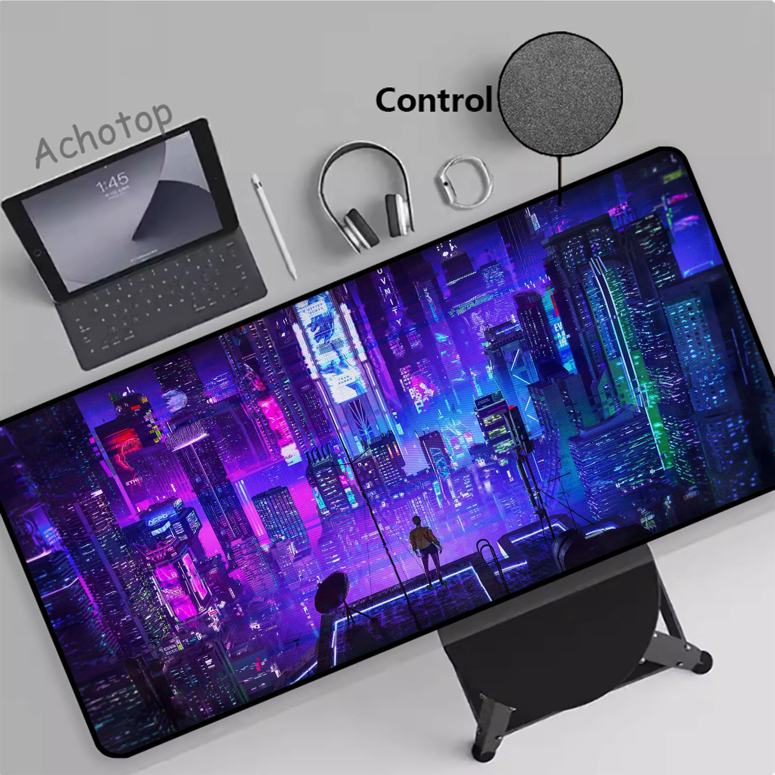 Neon City Dazzling Control Mouse Pad Gaming Setup Accessories Mousepad XXL Desk Mat Locking Edge Mouse Pads Keyboard Mat