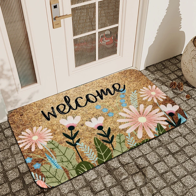 1pc Floral & Letter Graphic Door Mat Doormat Carpets Rug Carpet Bath Kitchen Garden Anti-Slip Small Home Kitchen Welcome Mats