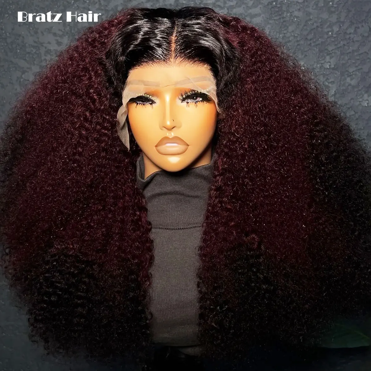 

Glueless 13x4 Lace Front Ombre Burgundy Wig T1B/99j Kinky Curly Wigs Human Hair 450 Density Unprocessed Brazilian Remy Hair Wigs