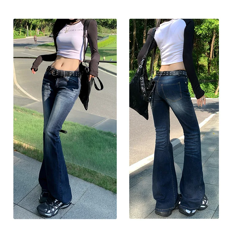GG Y2K Slim Fit High Waist Casual Womens Jeans Retro Denim Pants Low Rise Flared Trousers Long Bootcut Drag Autumn for Women
