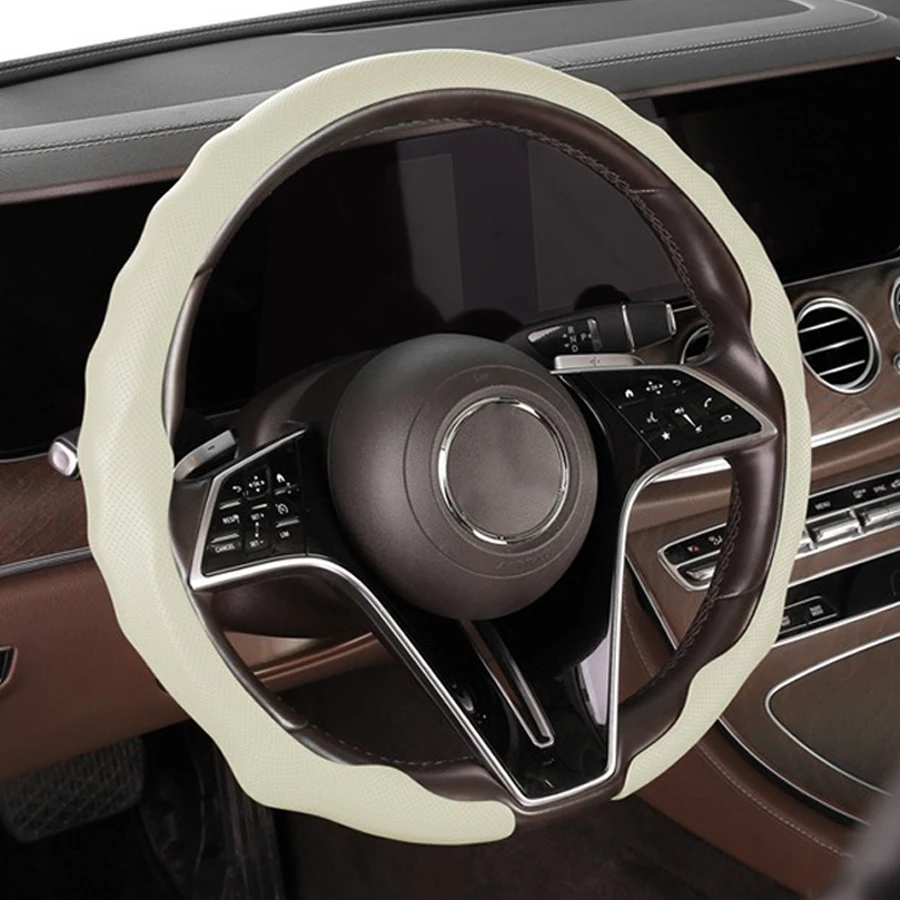 9D Universal Car Steering Wheel Cover NAPPA Leather D-shaped Round  Anti Slip, Timple And Fashionable Breathable Car Accessories