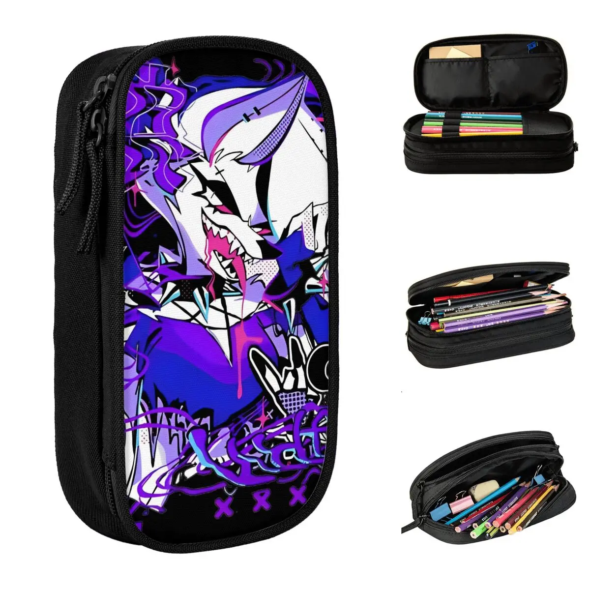 desenhos animados helluva boss anime lapis case lapis de comedia preto pen box para estudante grande bolsa de armazenamento acessorios para presentes escolares 01