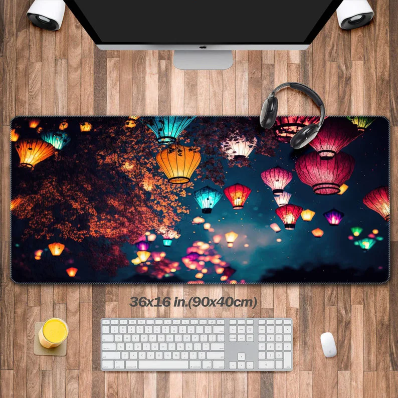 

Night Sky Lanterns Deskmat,midnight Light Mouse Pad,cozy Desk Décor for Workspace,unique Desk Mat,magic Desk Pad,cute Laptop Pad