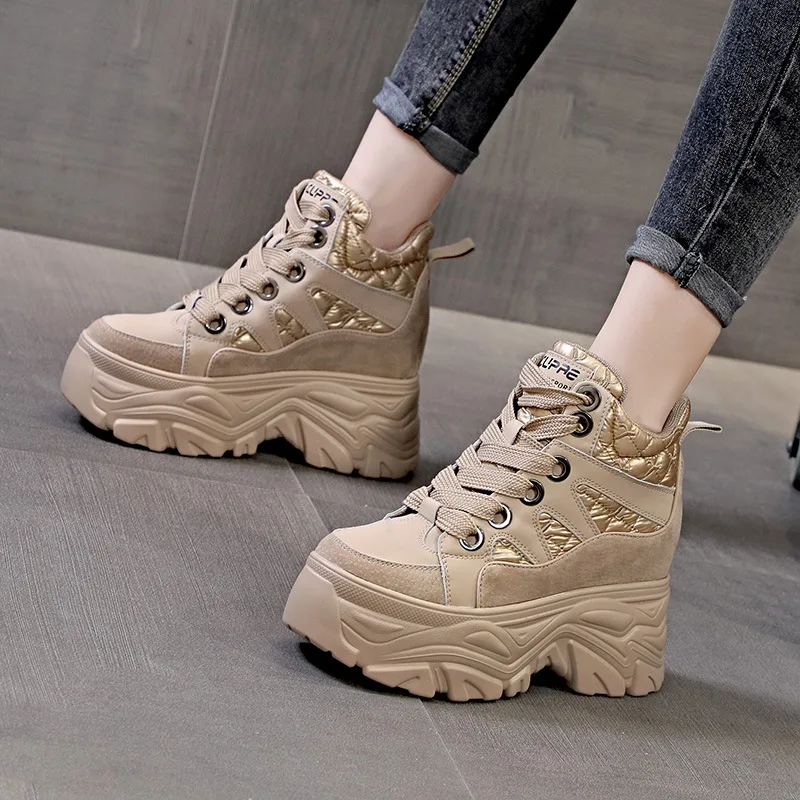 Fujin 8cm Full Cow Genuine Leather Women Ankle Boots Platform Shoes Wedge Sports Casual Shoes Fashion Boots Motorcycle Winter