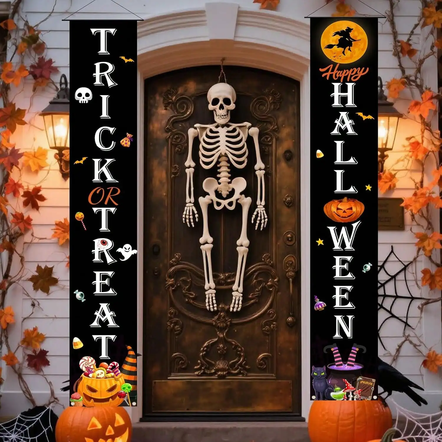 Halloween Door Decorations | Trick Or Treat Porch Indoor Outdoor Outside | Halloween Party Decorations Favors Supplies, Hanging Backdrop Garland Door Wall Home Office