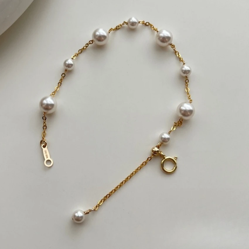 Waterproof Gold Bracelets for Women Trendy, 14K Real Gold Plated Dainty Stackable Pearl Chain Bracelets, Jewelry Gift for Sister