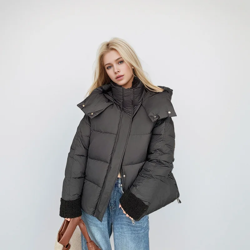 겨울 여성 파카 자켓 퓨어 컬러 지퍼 Lambswool 턴 다운 칼라 포켓 여성 코트 Minimalsit 여성용 캐주얼 코트