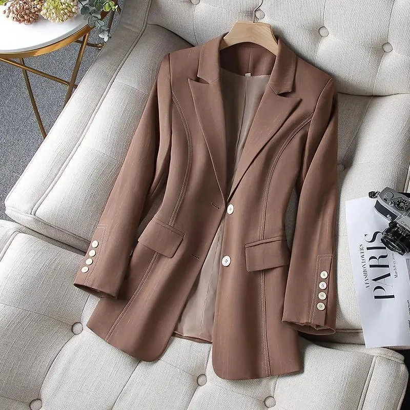 Bright Line Decoration Suit Jacket Women\'s 2023 New Spring Autumn Women\'s Clothing Fat Sister Slim Thin Blazer Suit Jacket Top