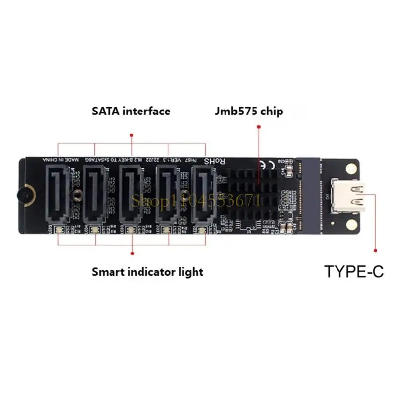 

Best Seller Double Interfaces USB A and Type C to 5 Port SATA3.0 Adapter Card JMS580 Chip for Hard Drive