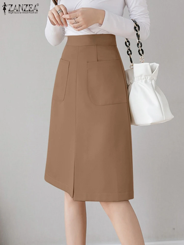 

Women Summer High Waist Skirt ZANZEA Elegant Solid OL Work Skirts Casual Faldas Saia Femme Party Jupe Fashion Holiday Vestidos