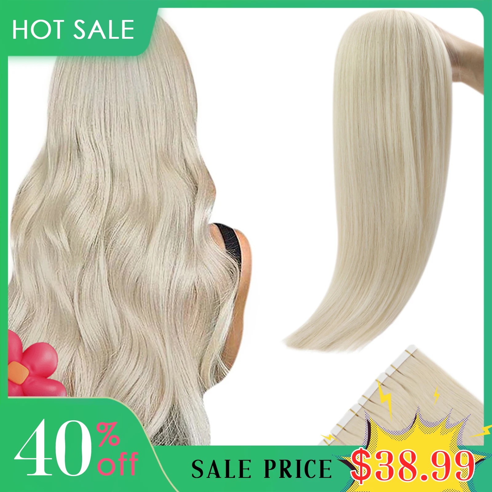 [Laatste 12 maanden] Ugeat Tape in Hair Extensions Maagdelijk haar 100% echt menselijk haar 10A-kwaliteit Hair Extensions Tape Ins Pure Color