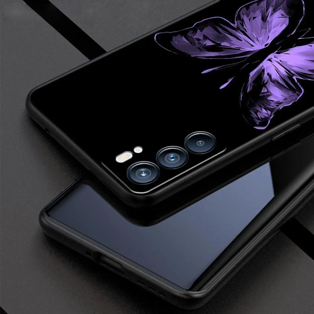 butterfly Phone Case For Oppo Find X5 A54 A53 A52 A9 2020 A15 A95 A16 A76 A74 A12 Reno7 SE Reno6 Pro Plus 5G Soft Black Cover