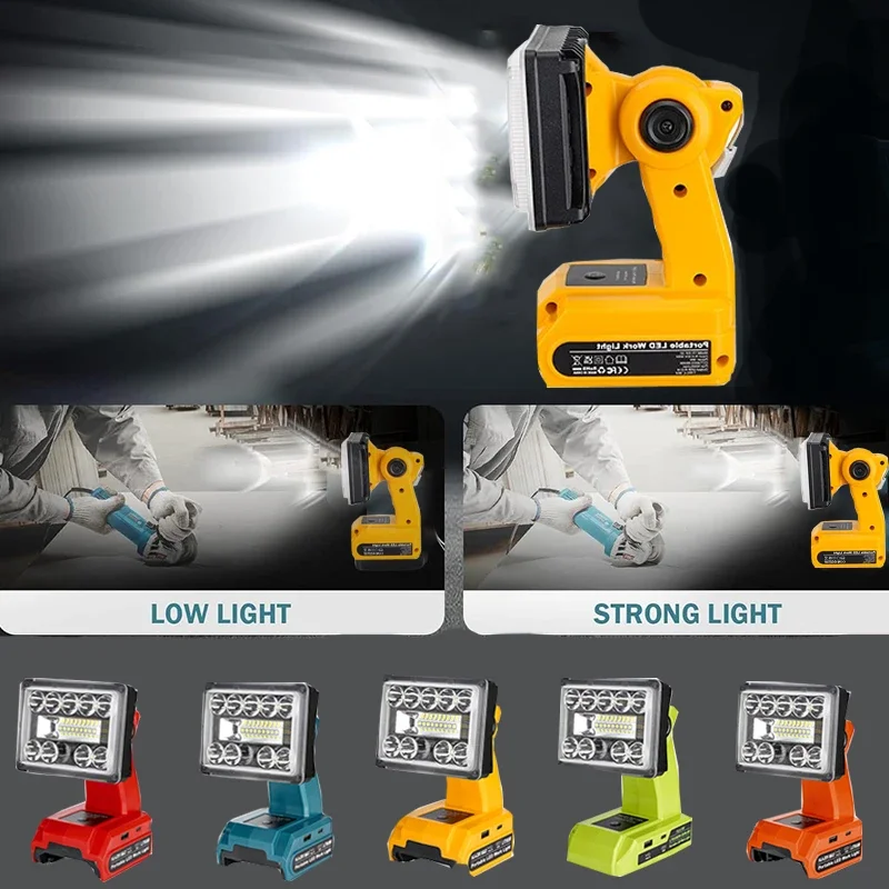 Handheld Jobsite Spotlight Flashlight Work Light For Makita/Dewalt/Milwaukee/Bosch/Black Decker 18V Battery Camping Lamp