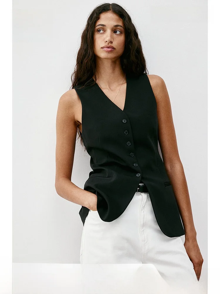

Slim Fit V-Ne Svel Suit Vest Trendy Women's Jaet Vest H&M Autumn Collection 2024 Faionable mat Sle