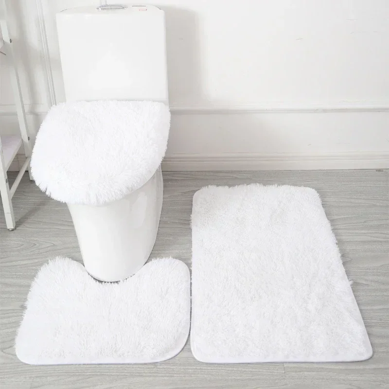 Toilet Seat Cover 3Pcs Set Bath Mat Shower Room Floor Rug Home Bathroom Anti-Slip Absorbent Doormat Bathtub Decor Carpet