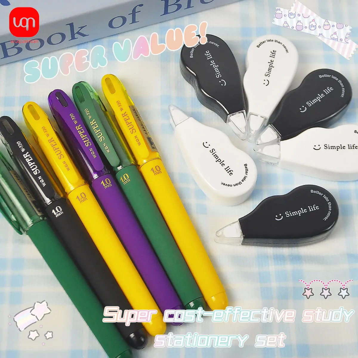 WQN correction tape features a+ convenient design with a stylish metal look for long-lasting writing without an erasable gel pen