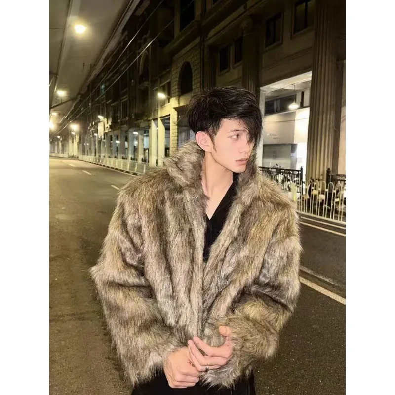 Men's Warm Winter Thickened Faux Fox Fur Coat Fluffy New Trendy Fur Overcoat Comfortable Fashion Fur Coat Men Jackets