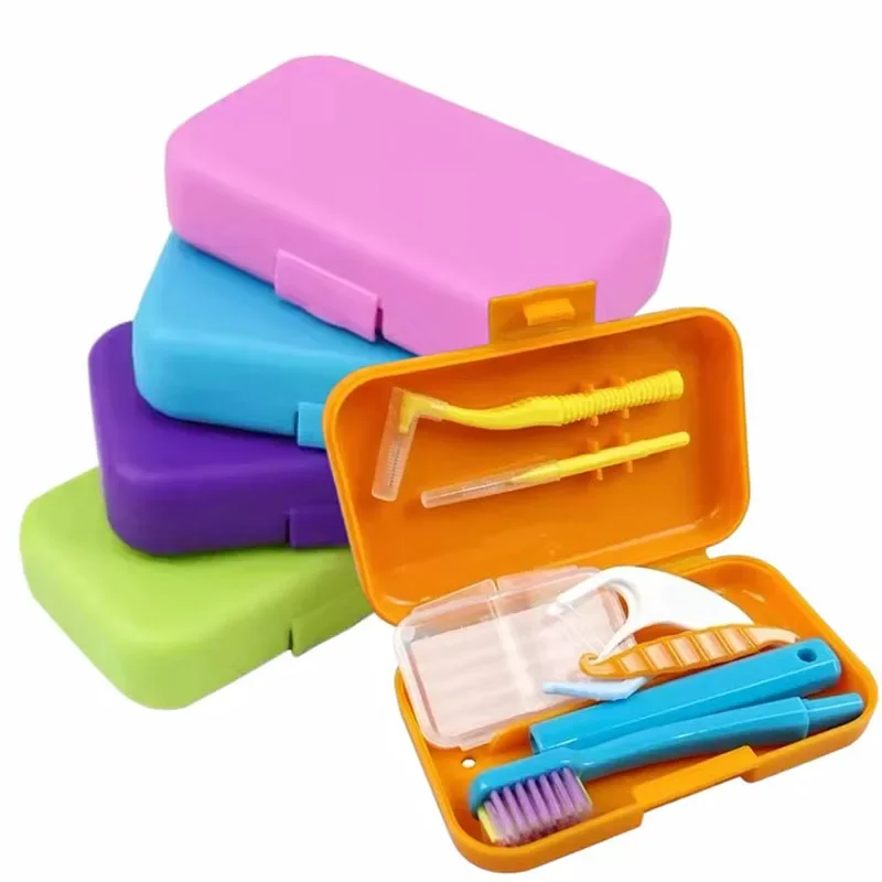 Dental Cleaning Care Kits Orthodontic Oral Care Foldable Brush Interdental Brush Ortho Wax Travel Case