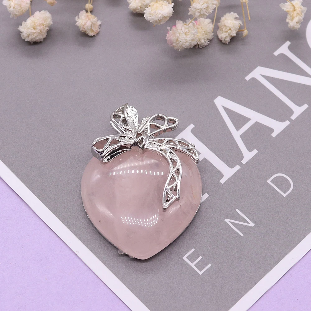 Romantic Butterfly Bow Heart Shape Crystal Love Natural Stone Necklace Pendant Quartz Carnelian Eternal Pendant Jewelry Pendant