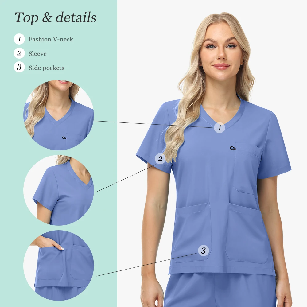 여성용 스크럽 유니폼 패션 간호사 의류 통기성 좋은 부드러운 간호사 의사 유니폼 남성용 멀티 컬러 스크럽 조거 세트 도매