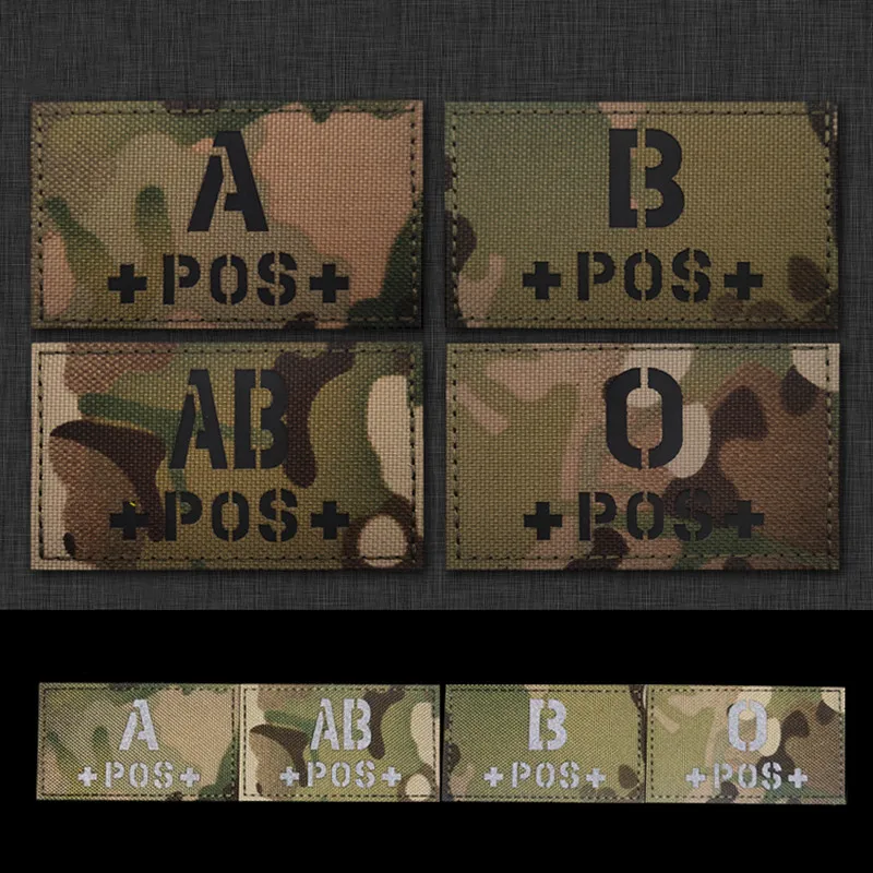 Blood Type Patches A B AB O POS+ NEG- Multicam CP Reflective Luminous Nylon Positive Glow In Dark DIY Military Armband Applique