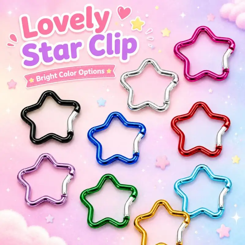 10~50pcs Outdoor Star Shaped Spring Locking Carabiner Clip Keychains for Backpack Camping Hiking Traveling Multicolour pcs