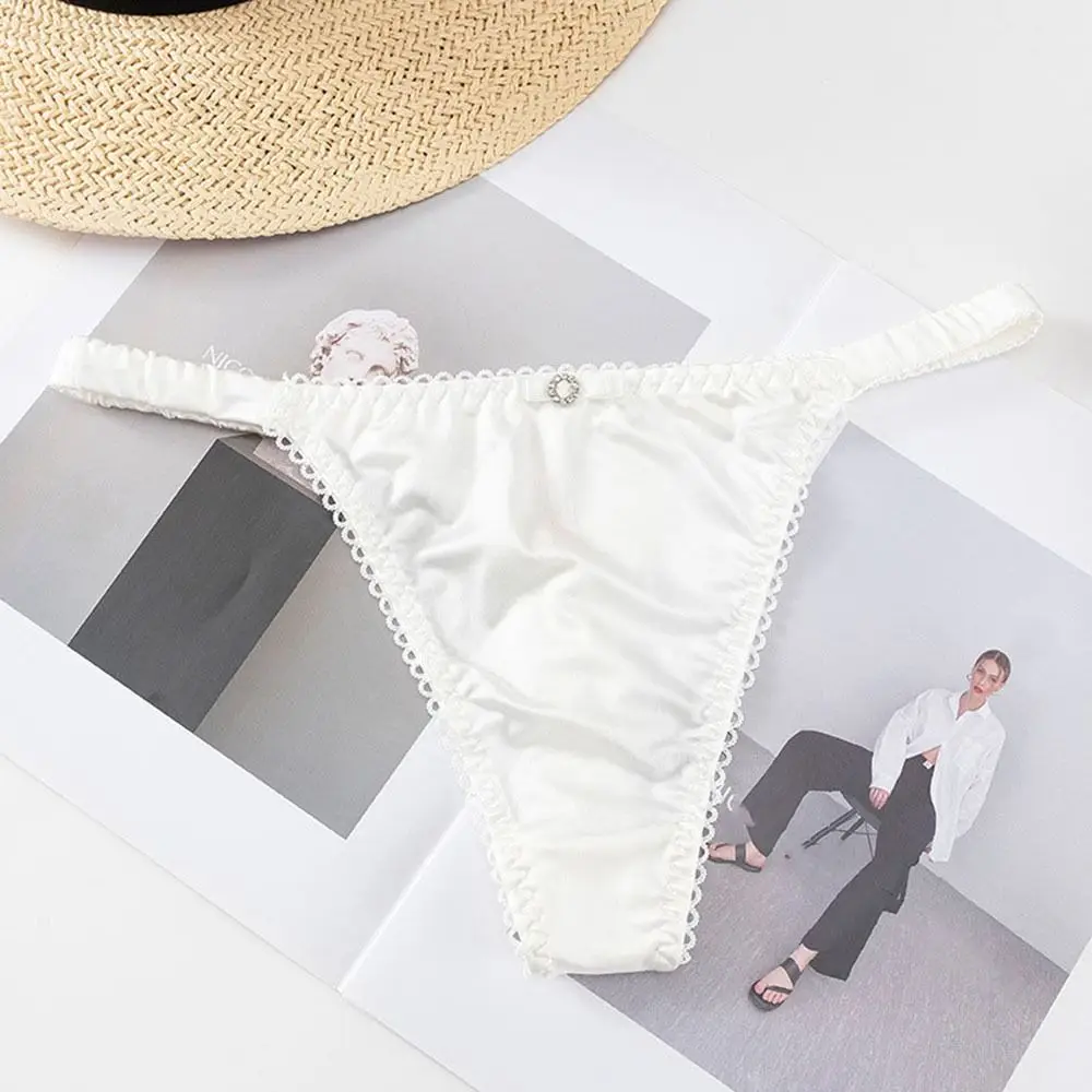 سراويل داخلية رياضية حلوة قابلة للتنفس سراويل داخلية منخفضة الخصر بلون واحد للفتيات سراويل داخلية من الساتان ملابس داخلية نسائية بفيونكة سراويل نسائية ثونغ